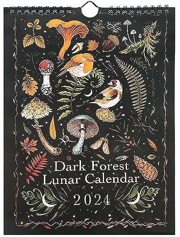 2Stk Dunkle Wälder Mondkalender 2024 –Mondwandkalender 2024 | Bunte Waterink-Wandkalender Tierkalender | Schwarze Tiere Kalender 2024 Geschenke | Kunstmonatlicher Mondkalender Für Die Inneneinrichtung