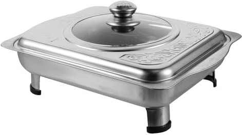 PartyKindom Stainless Steel Dinner Plate Large Serving Tray for Buffet Rectangular Food Holder Lid Easy Clean Round Corner Design Suitable for Party and Catering