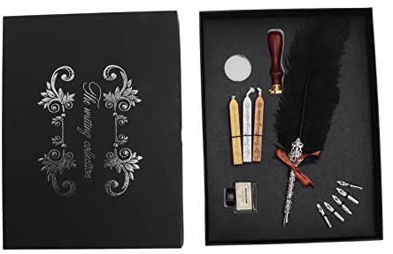 Emoshayoga Schreibwaren Geschenkbox Retro Federstift Set, langlebige Schreibwaren Geschenkbox für Liebhaber Lehrer Eulenfederstift, Schwarz