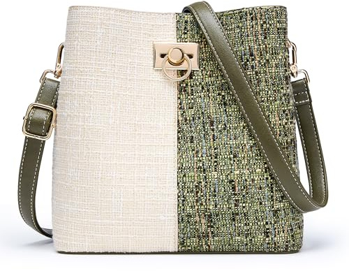KALIDI FANCY FOREST Kleine Umhängetasche Damen, Leder Crossbody Bag Damen, Stylische Handtasche mit Verstellbarem Gurt,Beige Grün
