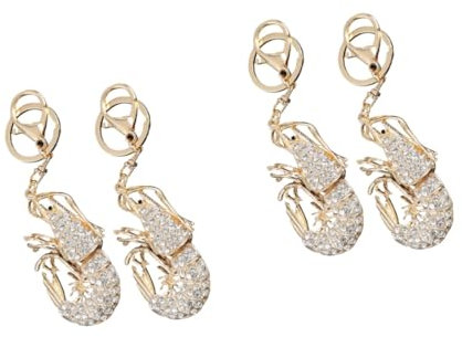 JEWEDECO 2 Sets Eleganter Schlüsselanhänger Mit Strasssteinen Garnelen- Schlüsselanhänger Dekoration Gepäckanhänger Zur Dekoration Garnelen-förmiges Hängedekor 2 Stück *
