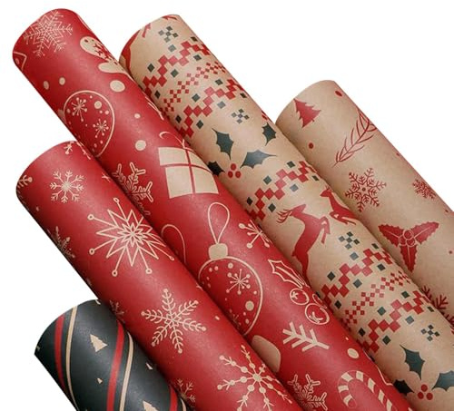 Weihnachtsverpackungspapier | Weihnachtsverpackungsdesign | wendbare Geschenkpapierrolle | Leicht zu schneiden und zu verpacken, ideal für Geschenke aller Größen, enthält mehrere Wörter