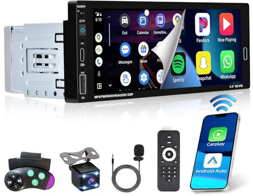 Ohradio Autoradio 1 Din con Schermo 6.9 Pollici Stereo Auto Bluetooth Wireless Carplay Android Auto con Mirror Link/FM Radio/USB/tipo-C/EQ/SWC con Retrocamera MIC Telecomando