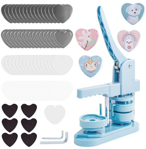 MK.Bear Fridge Magnet Button Maker Machine, Pin Maker Machine for Refrigerator Magnet, DIY Photo Magnet Making Button Press Kit with 100 Pcs Fridge Magnet Button Maker Supplies - Heart 57mm/2.24 inch