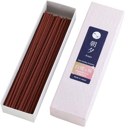Asayu Japan Räucherstäbchen - Premium Sakura Kirschblüten & Sandelholz Duftmischung, ca. 40 Stück (20g), 13.5cm Länge, Wenig Rauch, Made in Japan - Für Yoga, Zen Meditation & Entspannung
