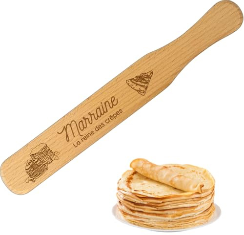 ERNESTINE - Espátula para crepes madrina de madera, ideal como regalo para madrina padrina – Accesorio pastelería para tartas – espátulas de cocina para panqueques – herramienta de cocina, accesorios