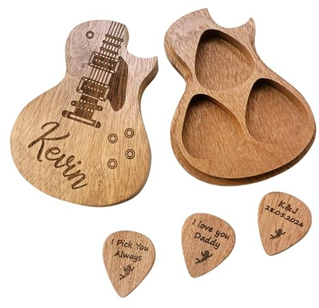 Personalisierte Gitarre Plektrum Musikinstrument Fall Mit Eingraviertem Text Holzgitarre Musikinstrument Fall, Hölzerne Gitarre Plektrum Musikinstrument Fall Set, Kreative Geschenke Für Valentinstag