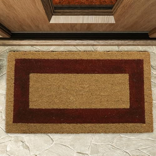 TECHZOCO Felpudo de Coco, Alfombra de Entrada de casa, Felpudo ecológico de Fibra de Coco, Alfombrilla de Entrada, Tapete de Bienvenida, 100% Coco, Naturales sostenibles Cenefa Marrón, 55 x 30 cm