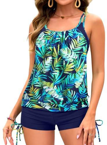 Holipick Tankini Swimsuits Two Piece Tummy Control Bathing Suits Blouson Swim Tank Top with Boy Shorts