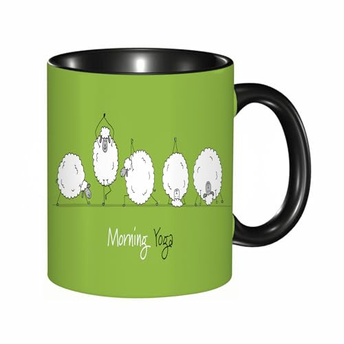 HRRASFAZF Tasse à Café | Tasse Céramique Fine | Cadeau Original | 330ml | Mug avec Anse | Cadeau Original pour Homme et Femme | Moutons drôles faisant du yoga Animaux Sports Vert,