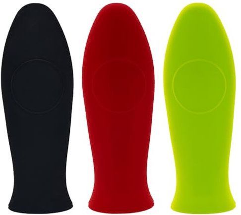 TRKETK 3 Pieces Silicone Hot Handle Holder, Non-Slip Potholder Heat Resistant Pot Handle Pan Sleeves Heat Protector Cast Iron Skillet Handle Cover Safe Rubber Grip Handle Cover for Cast Iron Cookware