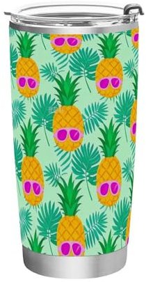 sanluoli Occhiali da sole estivi ananas foglia di palma verde tazze in acciaio inossidabile con coperchi con cannuccia resistente alle perdite Flip isolato tazza da caffè da viaggio per palestra