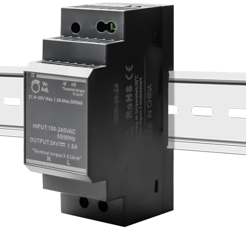 BORDEAG Bloc d'alimentation pour rail DIN HDR-30-24, 24 V, 30 W, transformateur pour industriel, rail DIN, montage sur rail, courant alternatif (CA)