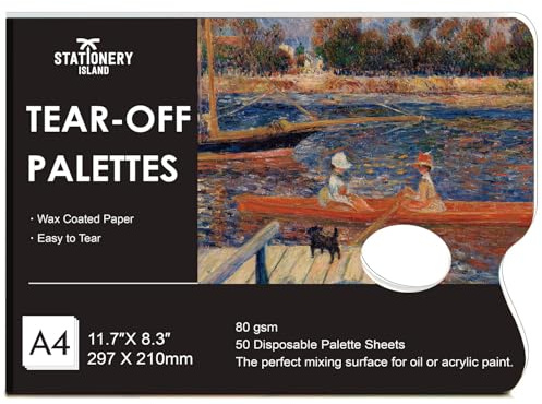 STATIONERY ISLAND A4 Tear Off Palette - 50 Sheets Disposable Palette Paper with Thumb Hole, Paint Palettes Pad for Oil, Acrylic & Watercolour Painting