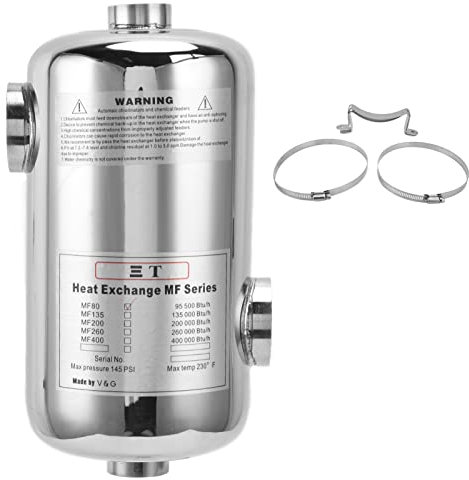 Segrehy Swimming Pool Heat Exchanger Spa Heater, 25kW Stainless Steel Efficient 27.5x16cm