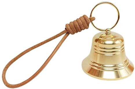 FSSTUD Kleine Messingglocke zum Aufhängen, laute Türöffnungsglocke mit PU-Leder-Schlüsselband für Weihnachtskranz-Dekoration
