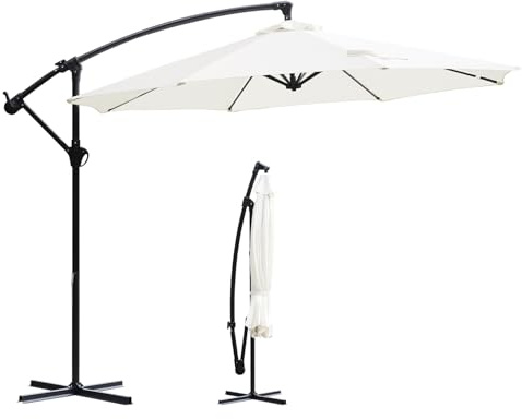 Sekey® Ampelschirm 300 cm Sonnenschirm mit Kurbel Gartenschirm Kurbelschirm mit Kurbelvorrichtung UV50+ Sonnenschutz Robust und Stabil für den Garten Creme
