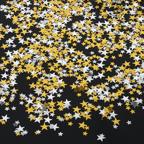 Stern Konfetti, 4000 Stück Glitzersterne Konfetti, Streudeko Weihnachten, Pailletten Tischdeko Weihnachten Geburtstag Silvester Weihnachten Hochzeit (Gold und Silber)