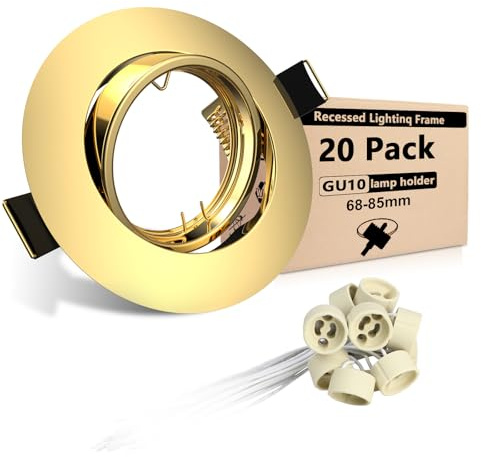 Wondlumi 20er LED Einbaustrahler 230V GU10 Rahmen 68mm Gold Rund Schwenkbar | Einbaurahmen GU10 Einbauspot Wohnzimmer Schlafzimmer Küche Flur Einbauspots inkl. GU10 Fassung für LED oder Halogen