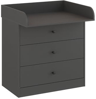 KOMTO Wickelkommode mit Schubladen - Baby Kommode mit Wickelaufsatz, Wickeltisch, Wickelschrank mit abnehmbarer Wickelsatz Anthrazit | Lulliblox M3