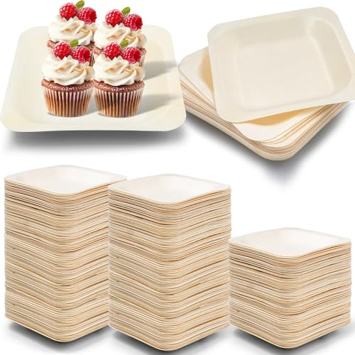 Lot de 100 Mini Assiettes Carrées en Feuille de Palmier, 10 cm, 150 ml | Vaisselle Jetable Naturelle pour Apéritifs, Desserts, Tapas, Buffets, Anniversaires, Mariages et Traiteur