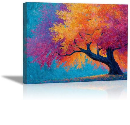 HOQIU stampe su tela Alberi colorati astratti albero della vita quadri, quadri in tela, per cucina, soggiorno e bagno(blu)-70x100cm Incorniciato