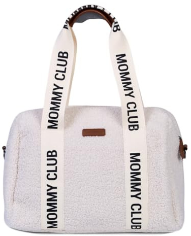 CHILDHOME, Baby Changing Bag, Mommy Bag, Baby Changing Mat Included, Plenty of Storage, Pushchair Attachments, Shoulder Strap, Vegan Leather, 22L, Mommy Club Signature, Teddy White