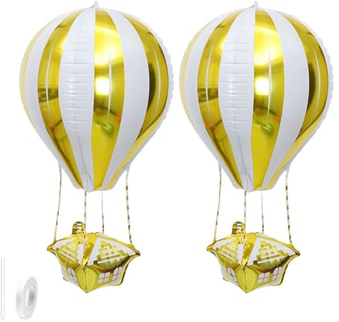 Gleemix Heißluftballon Deko Folienballon, 2 Stück Hängende Heißluftballon Geschenk Helium Ballons, 29x89cm Gold Lampion Helium Luftballons, Für Laterne Kindergeburtstag Partydeko Whimsical Decor Decke