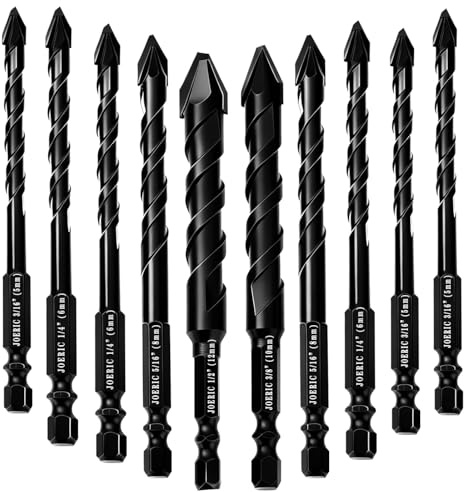 Larouoba 10pc Black Special Crooked Head Eccentric Drill Bit Set, Porcelain Tile Drill Bit Concrete Drill Bit for Glass,Brick,Plastic,Cement,Wood,Ceramic,Metal,Marble (3/16” to 1/2”).