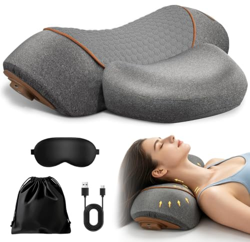 3-in-1 Massagegerät Nacken, Vibration, WäRme,Traktion, Nackenmassagegerät | Kabelloses Neck Massager, Nackenmassagegerät mit Wärme, 3-in-1 Entspannungskissen, Massagegerät für Nacken, Schulter, Rücken