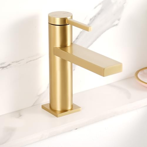 Single Handle Brushed Gold Bathroom Mixer tap, 2 Function Aerator Dual Flow Modes with pop up Drain