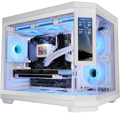 Mars Gaming MC-3TCORELCDM Caja Gaming Micro-ATX, Pantalla IPS de 7,2” Personalizable, Triple Cristal Templado, Estructura Doble Cámara Lateral, Soporte de Refrigeración Líquida hasta 360mm, Blanco