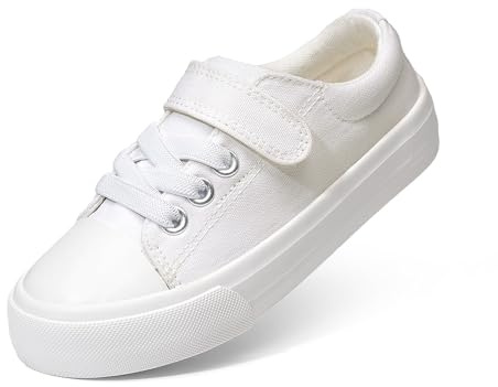 DREAM PAIRS Zapatillas Lona Niño Niña Transpirable | Cierre de gancho y bucle, lengüeta fija, talón acolchado, parte superior de lona transpirable y puntera reforzada para diaria