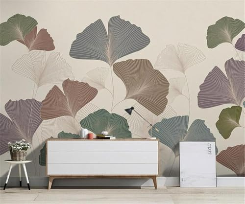 Minimalist Botanical Colourful Ginkgo Leaves Art 3D Wallpaper Easy Install Feature Office Living Room Sofa Bedroom TV Background Wall Decoration-250cm×170cm