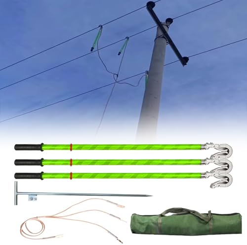 ZJKXJH Varilla de Puesta a Tierra de Alto Voltaje Kit de Puesta A Tierra para Mantenimiento de LíNea PortáTil, Kit de Puesta A Tierra(Pole 3.3ft/3.3ft/1m,Wire 3m/9.8ft)