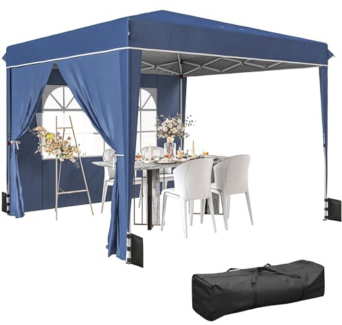 Outsunny Gazebo 3x3 m Pieghevole Pop Up ad Altezza Regolabile, Gazebo da Giardino con Pareti Laterali, Sacchi di Sabbia, Borsa da Trasporto, UV50+, per Esterno Campeggio Feste, Blu Scuro