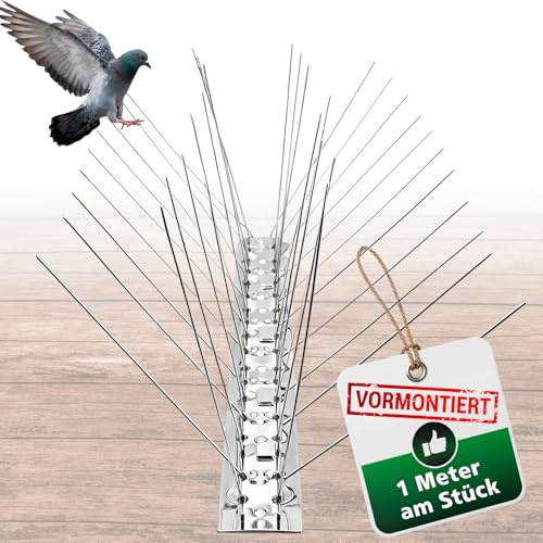 PRIOstahl Taubenabwehr Vogelabwehr 4-reihig 1 Meter (1 x 100cm) vormontierte & einsatzbereite Spikes - Profi Vogelschreck für Tauben & kleine Vögel an Balkon Dach wetterbeständig aus Edelstahl V2A