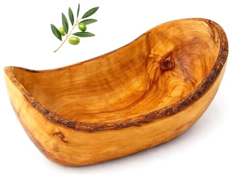 Cestino per frutta rustico, in legno di ulivo naturale, taglio unico per frutta, cesto artigianale per cucina, tavolo, frutta, verdura, panini da pasticceria, 30 cm