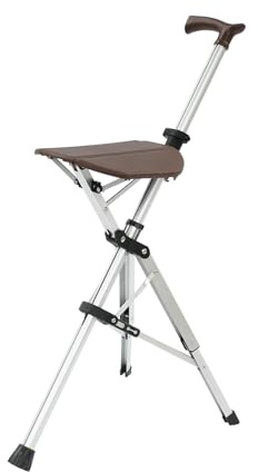 Bastón plegable con asiento de aluminio y goma, capacidad de carga de 120 kg, asiento compacto de 23 x 21 cm, silla con bastón estable para personas mayores y viajes (marrón)