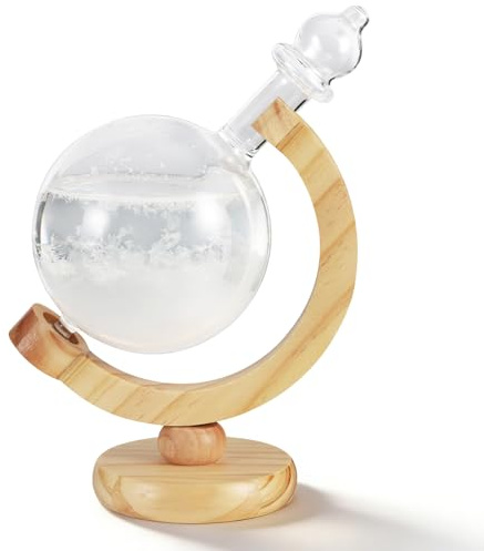 Sturmglas Wettervorhersage Erdform für Wohnzimmer Schreibtisch Hotel Bar | Globus-Sturmglas Aus Glas Und Holz Elegante Deko Sturmglas zur Wettervorhersage