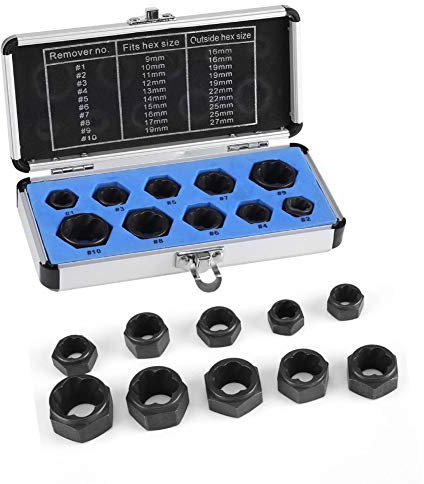 Acogedor endommagé Bolt Remover Set, Douille 9–19 mm endommagé Écrou à Tige Extracteur Boulon Remover Verrouillage, 10 pièces