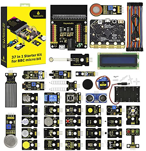 KEYESTUDIO BBC Micro:bit Starter Kit 37 in 1 Sensor Module Kit Work on MicroBit V1(include), Microbit V2, PDF Tutorial for Beginners to Learn Electronics for Microbit Kit