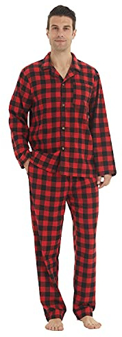 LANBAOSI Pyjama Homme Hiver Chaud Flanelle 2 pièces Carreaux avec Poche | Pyjama Homme Flanelle 2 Pièces, Chaud Hivernal à Carreaux avec Poche, Confortable pour le Sommeil et le Repos