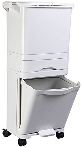All-in-one Waste Separation Bin - Garbage Can | Recycling Pedal Bin | 42L Rubbish Capacity Trash | 4 Recycle Compartments | Sturdy & Durable | With Swivel Wheels And A Large Pull Handle - White