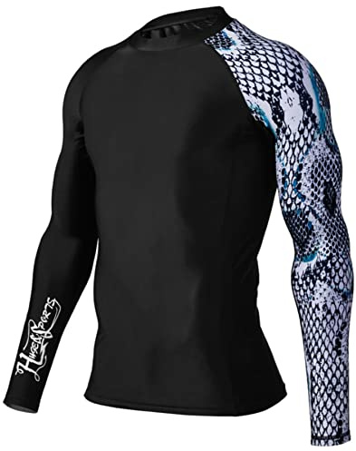 HUGE SPORTS Herren Spleiß Rashguard Langarm Rash Guard Shirt Wasser alle Outdoor Aktivitäten Surfen Schwimmen Schlangenschuppe L