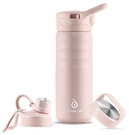 IDEUS Vakuumisolierte Wasserflasche, 18oz (540 ml) Edelstahl Doppelwand Flasche Metall Sport Kantine mit auslaufsicherem Schraubverschluss (Hellrosa)