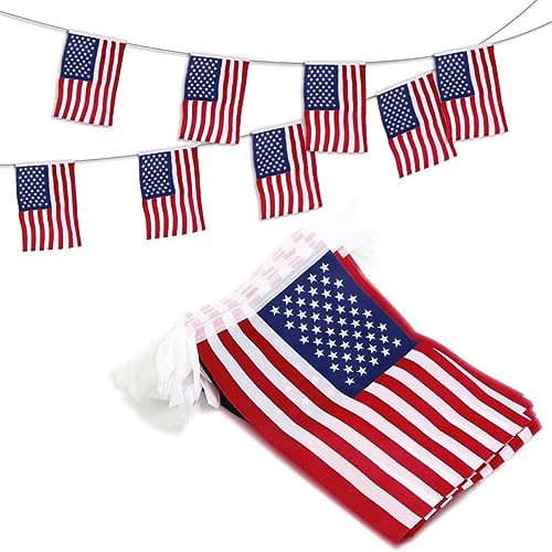 Banner USA Eventos Patrióticos,USA Estados Unidos Banderines,Banderines de Estados Unidos,Bandera Americana,Cadena de banderines USA,Banner De Americana,Rectangular,14x21cm,20 piezas,5 metros