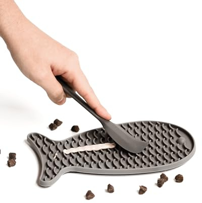 Minty&Marla® | Schleckmatten Set für Katzen | Katzen Leckmatte | Slow Feeder für Katzen | Katzen Schleckmatte aus lebensmittelechtem Silikon | Silikonmatte zum Schlecken für Katzen | Set Grau