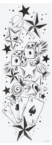 2 x XXL Tattoo - Würfel, Spielkarten, Sterne - Temporäres Körper Tattoo - MX-3078 (2)
