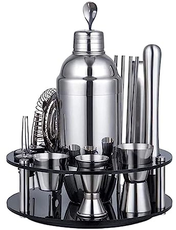 Coctelera Kit Kit Coctelería Juego De Barra De Cóctel De Acero Inoxidable De 19 Piezas con Estante De Almacenamiento Giratorio Herramienta De Camarero Cocktail Kit Simple (Color : A, Size : 750ml)
